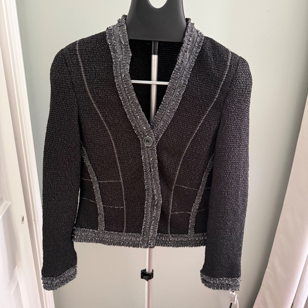 Gerry Weber Textured Knit Blazer Jacket Black Gray Trim EU 36 US‎ 6